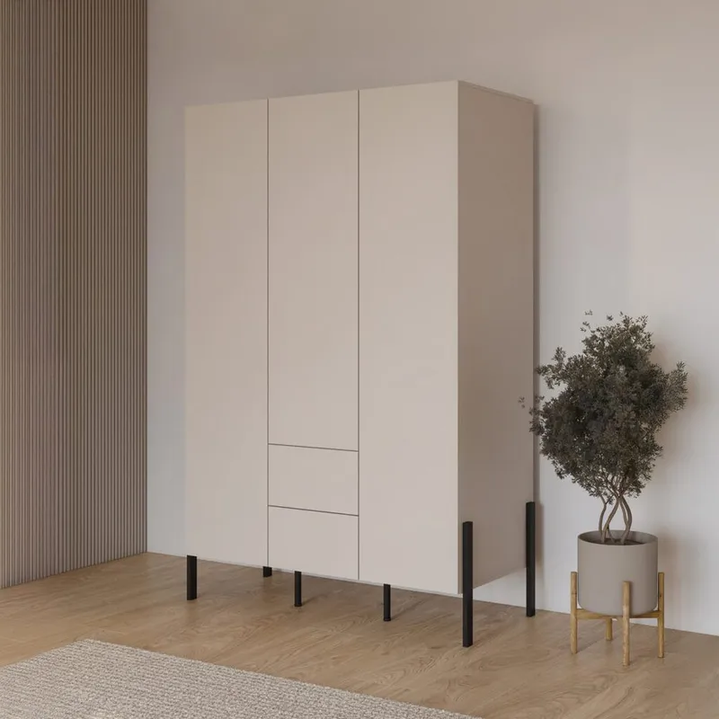 Vaatekaappi Jukon S 3 ovea ja 2 laatikkoa - Säilytys - Vaatesäilytys - Vaatekaappi