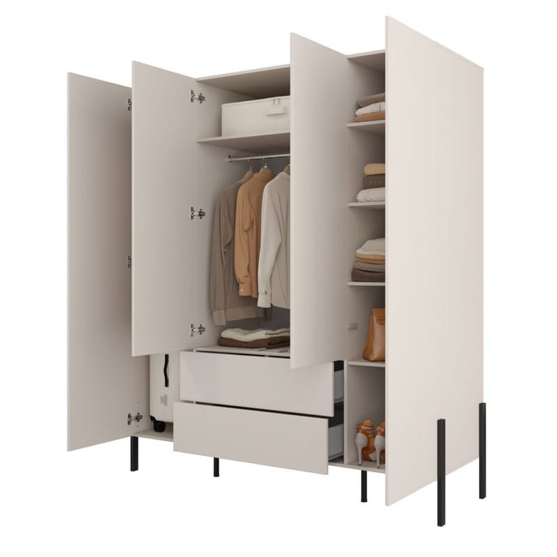 Vaatekaappi Jukon S 4 ovea ja 2 laatikkoa - Säilytys - Vaatesäilytys - Vaatekaappi