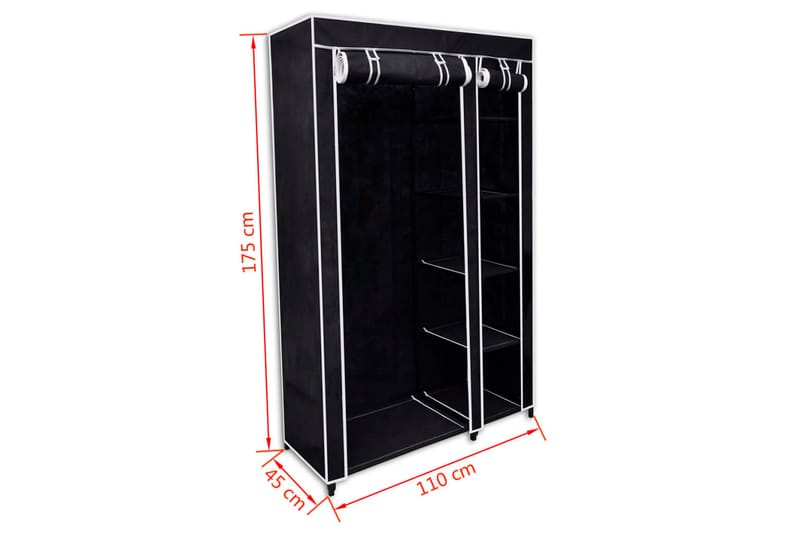 Kokoontaitettava vaatekaappi 110 x 45 x 175 cm musta - Musta - Säilytys - Vaatesäilytys - Vaatekaappi