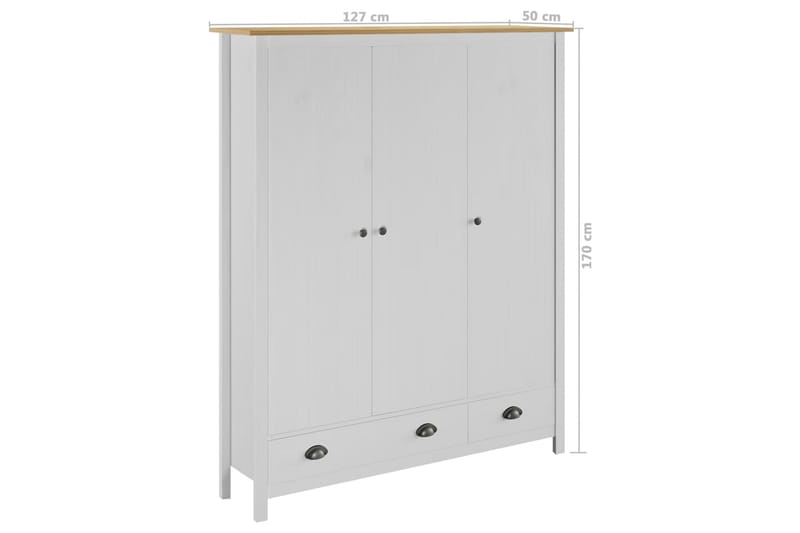 Kolmiovinen vaatekaappi Hill Range valk. 127x50x170 cm mänty - Valkoinen - Säilytys - Vaatesäilytys - Vaatekaappi