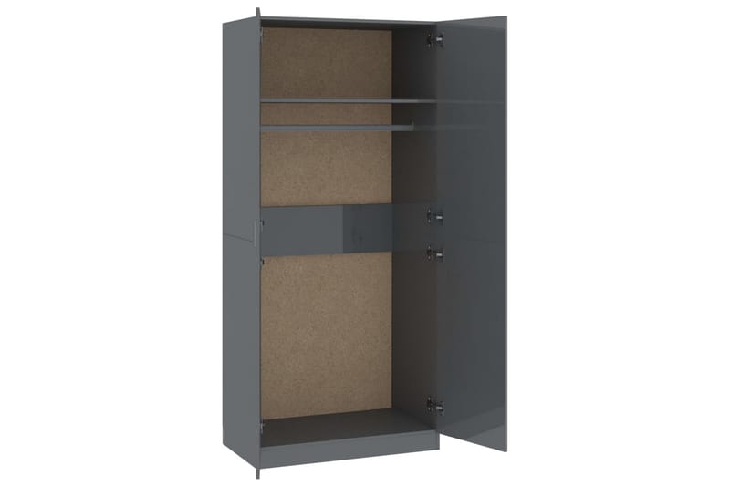 Vaatekaappi korkeakiilto harmaa 90x52x200 cm lastulevy - Harmaa - Säilytys - Vaatesäilytys - Vaatekaappi