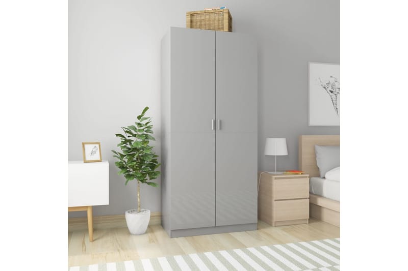 Vaatekaappi korkeakiilto harmaa 90x52x200 cm lastulevy - Harmaa - Säilytys - Vaatesäilytys - Vaatekaappi