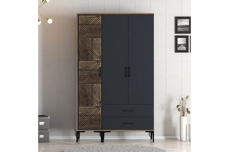 Kumsal vaatekaappi 120 cm laatikoilla maalattua puuta, Antrasiitti