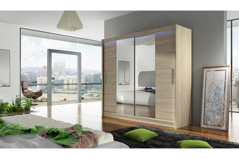 Vaatekaappi London 180x57x215 cm - Beige/Valkoinen - Säilytys - Vaatesäilytys - Vaatekaappi