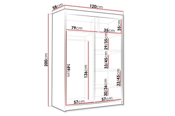 Vaatekaappi Lungotz 120x200 cm - Valkoinen - Säilytys - Vaatesäilytys - Vaatekaappi