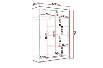 Vaatekaappi Miami 120x58x200 cm - Beige/Harmaa - Säilytys - Vaatesäilytys - Vaatekaappi