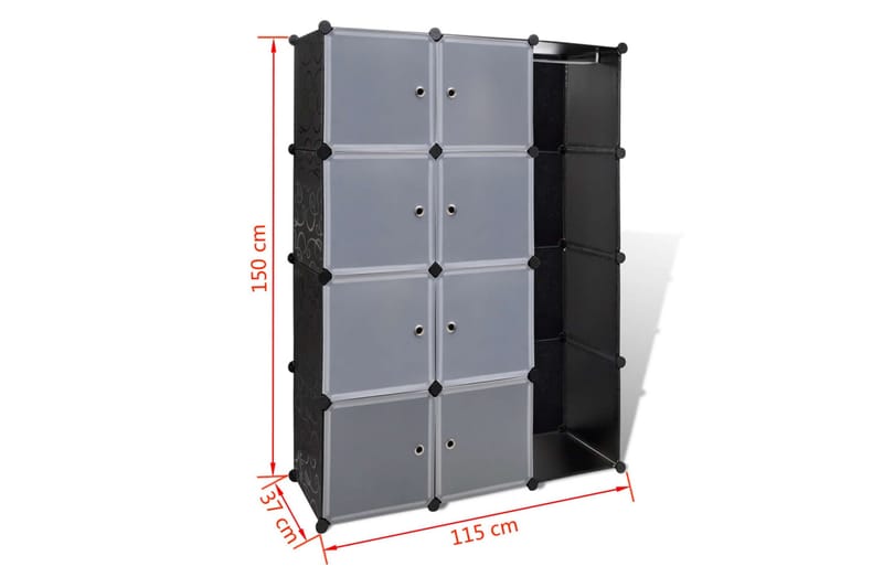 Moduulikaappi 9 lokeroa 37x115x150 cm musta ja valkoinen - Musta - Säilytys - Vaatesäilytys - Vaatekaappi