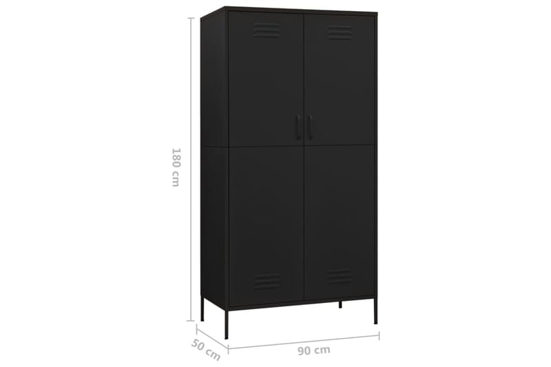 Vaatekaappi musta 90x50x180 cm teräs - Säilytys - Vaatesäilytys - Vaatekaappi
