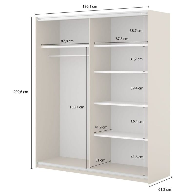 Vaatekaappi Niva laaja 2 liukuovea - Vaalea beige - Säilytys - Vaatesäilytys - Vaatekaappi