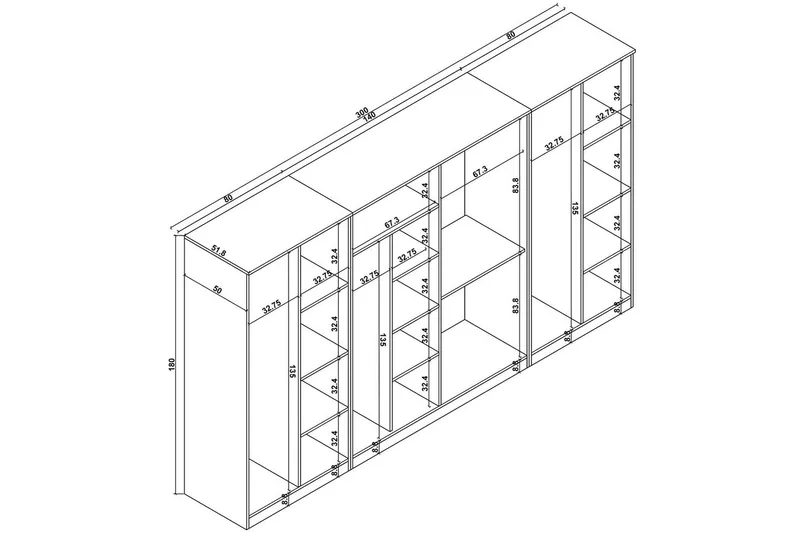 Olera Vaatekaappisskåp 300x180 cm - Luonnollinen - Säilytys - Vaatesäilytys - Vaatekaappi - Kulmavaatekaappi
