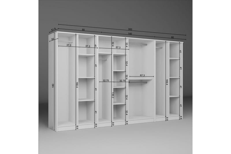 Olera Vaatekaappisskåp 300x180 cm - Valkoinen - Säilytys - Vaatesäilytys - Vaatekaappi - Kulmavaatekaappi