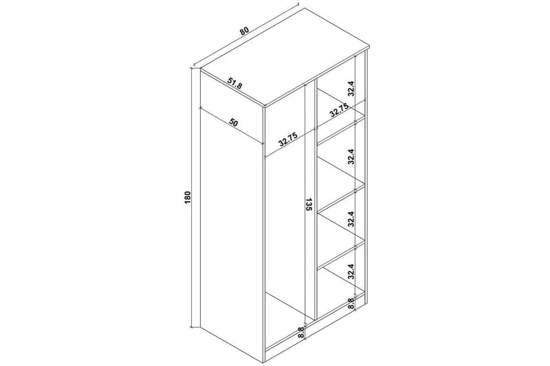Olera Vaatekaappisskåp 80x180 cm - Luonnollinen - Säilytys - Vaatesäilytys - Vaatekaappi - Kulmavaatekaappi