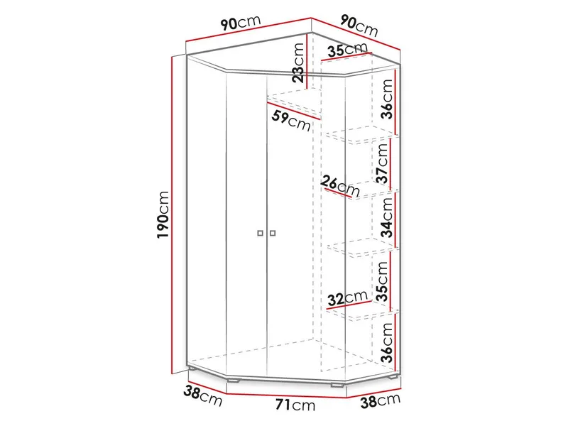 Planeta Vaatekaappi 90 cm - Säilytys - Vaatesäilytys - Vaatekaappi - Kulmavaatekaappi