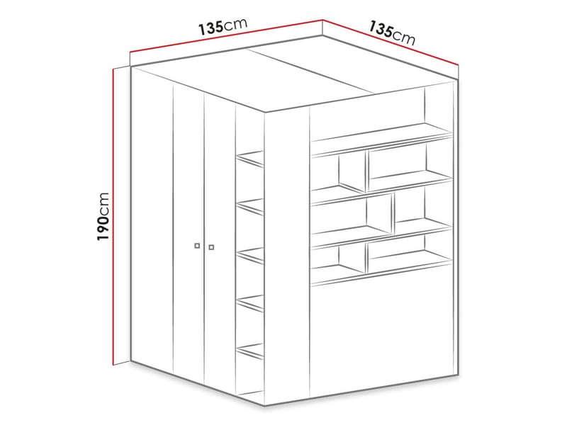 Planeta Vaatekaappi Valaistuksella - Säilytys - Vaatesäilytys - Vaatekaappi - Kulmavaatekaappi