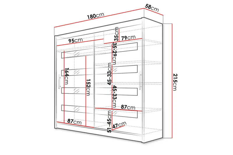 Prag Garderob 180x57x215 cm LED-belysning Scandinavian Choice Black - Säilytys - Vaatesäilytys - Vaatekaappi