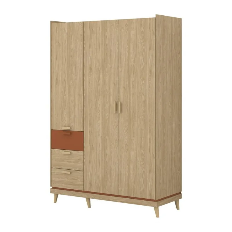 Vaatekaappi Scandi 3 ovea ja 3 laatikkoa, Öljytty Tammik