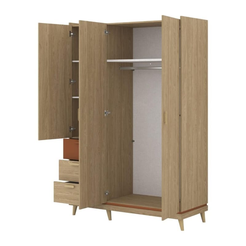 Vaatekaappi Scandi 3 ovea ja 3 laatikkoa - Öljytty Tammik - Säilytys - Vaatesäilytys - Vaatekaappi