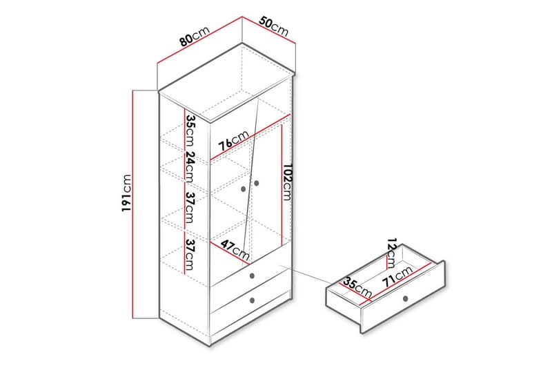 Vaatekaappi Staton 80 cm - Luonnonväri/Valkoinen/Harmaa - Säilytys - Vaatesäilytys - Vaatekaappi