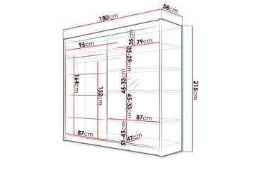 Vaatekaappi Talin 58x180 cm LED-valaistus - Musta/Valkoinen - Säilytys - Vaatesäilytys - Vaatekaappi