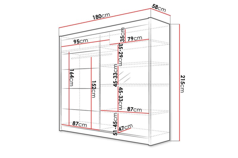 Vaatekaappi Talin 58x180 cm LED-valaistus - Musta/Valkoinen - Säilytys - Vaatesäilytys - Vaatekaappi