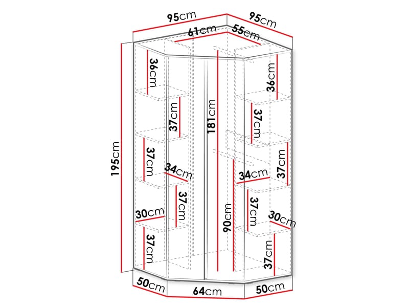 Travic Vaatekaappi 95 cm - Säilytys - Vaatesäilytys - Vaatekaappi - Kulmavaatekaappi