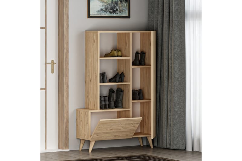 Agostina kenkähylly kaappi 80x121 cm vaaleanruskea - Hanah Home - Säilytys - Vaatesäilytys - Vaatekaappi - Vaatekaapin hyllyjärjestelmät - Kenkäteline vaatekaappiin
