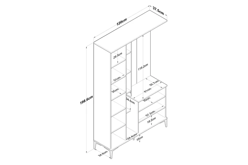 Aulakalusto Lukkha - Pähkinä/Valkoinen - Säilytys - Vaatesäilytys - Vaatekaappi - Vaatekaapin hyllyjärjestelmät - Koriteline runko