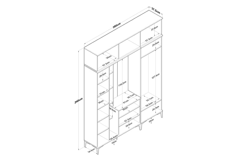 Aulakalusto Lukkha - Pähkinä/Valkoinen - Säilytys - Vaatesäilytys - Vaatekaappi - Vaatekaapin hyllyjärjestelmät - Koriteline runko