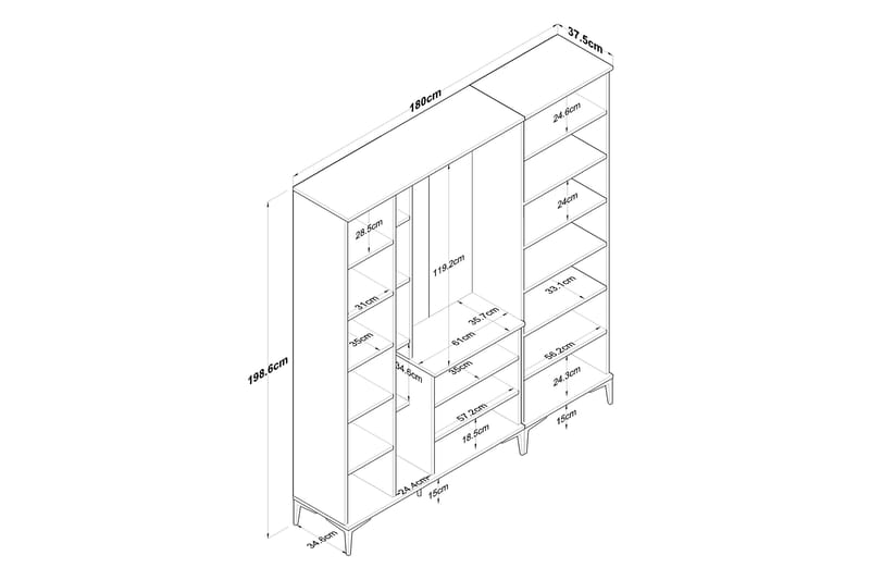 Aulakalusto Lukkha - Pähkinä/Valkoinen - Säilytys - Vaatesäilytys - Vaatekaappi - Vaatekaapin hyllyjärjestelmät - Koriteline runko