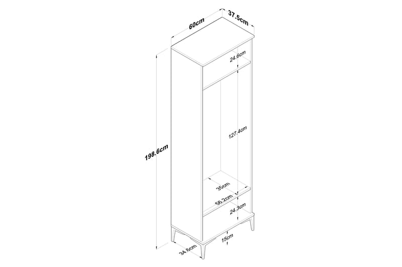 Aulakalusto Lukkha - Pähkinä/Valkoinen - Säilytys - Vaatesäilytys - Vaatekaappi - Vaatekaapin hyllyjärjestelmät - Koriteline runko
