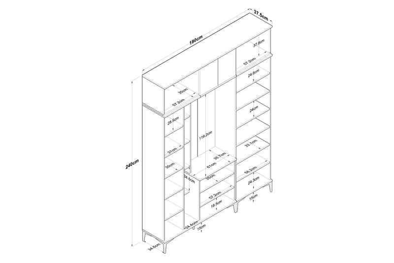 Aulakalusto Lukkha - Pähkinä/Valkoinen - Säilytys - Vaatesäilytys - Vaatekaappi - Vaatekaapin hyllyjärjestelmät - Koriteline runko