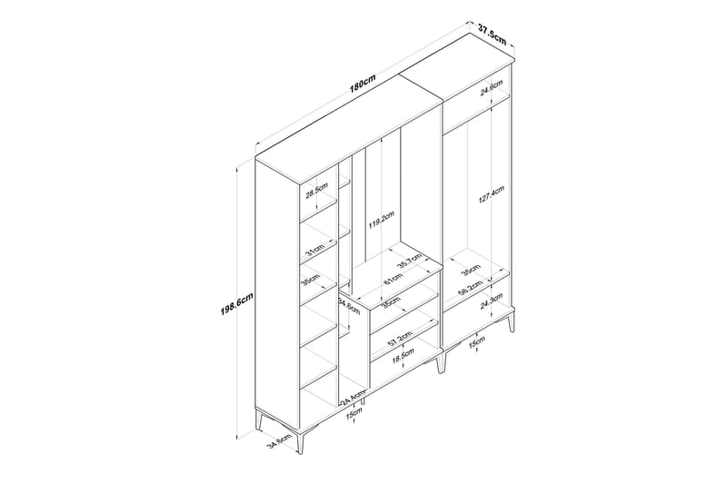 Aulakalusto Lukkha - Pähkinä/Valkoinen - Säilytys - Vaatesäilytys - Vaatekaappi - Vaatekaapin hyllyjärjestelmät - Koriteline runko