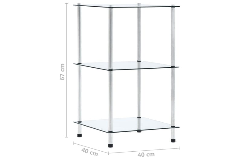 3-kerroksinen hylly läpinäkyvä 40x40x67 cm karkaistu lasi - Läpinäkyvä - Säilytys - Vaatesäilytys - Vaatekaappi - Vaatekaapin hyllyjärjestelmät - Vaatekaapin hyllytaso