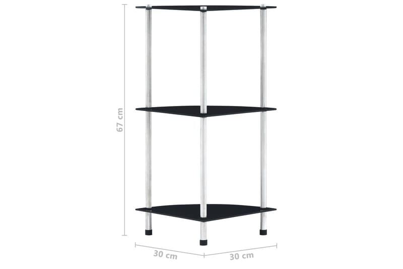 3-kerroksinen hylly musta 30x30x67 cm karkaistu lasi - Musta - Säilytys - Vaatesäilytys - Vaatekaappi - Vaatekaapin hyllyjärjestelmät - Vaatekaapin hyllytaso