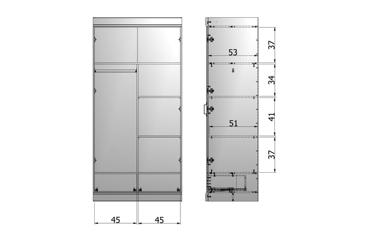 Vaatekaappi Floella 2 ovea 2 laatikkoa - Valkoinen - Vaatekaapin hyllytaso - Hyllytaso & hyllynkannatin