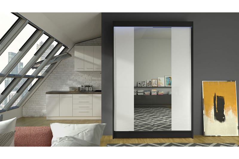 Vaatekaappi + LED - Musta/Valkoinen - Säilytys - Vaatesäilytys - Vaatekaappi