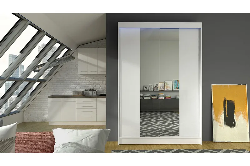 Vaatekaappi + LED - Valkoinen - Säilytys - Vaatesäilytys - Vaatekaappi