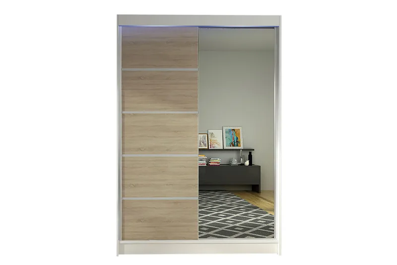 Vaatekaappi + LED, Valkoinen/Tammi