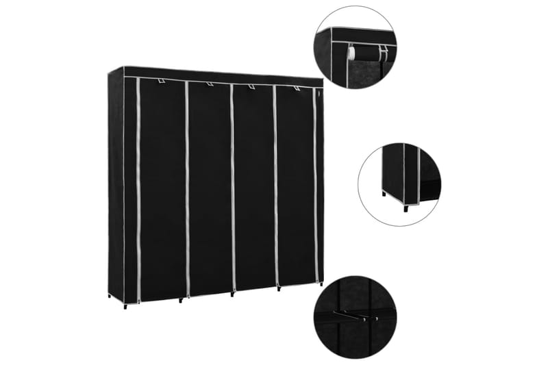 Vaatekaappi 4 lokerolla musta 175x45x170 cm - Musta - Säilytys - Vaatesäilytys - Vaatekaappi