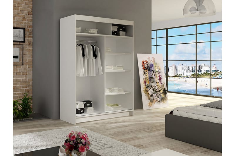 Vaatekaappi Aldo 120 cm Liukuovet Kapea Peili - Musta - Säilytys - Vaatesäilytys - Vaatekaappi