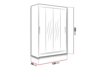 Vaatekaappi Aldo 120 cm Liukuovet Kapea Peili - Musta - Säilytys - Vaatesäilytys - Vaatekaappi