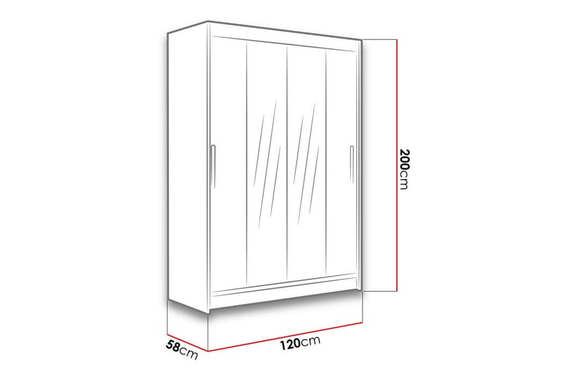 Vaatekaappi Aldo 120 cm Liukuovet Kapea Peili - Musta - Vaatekaappi