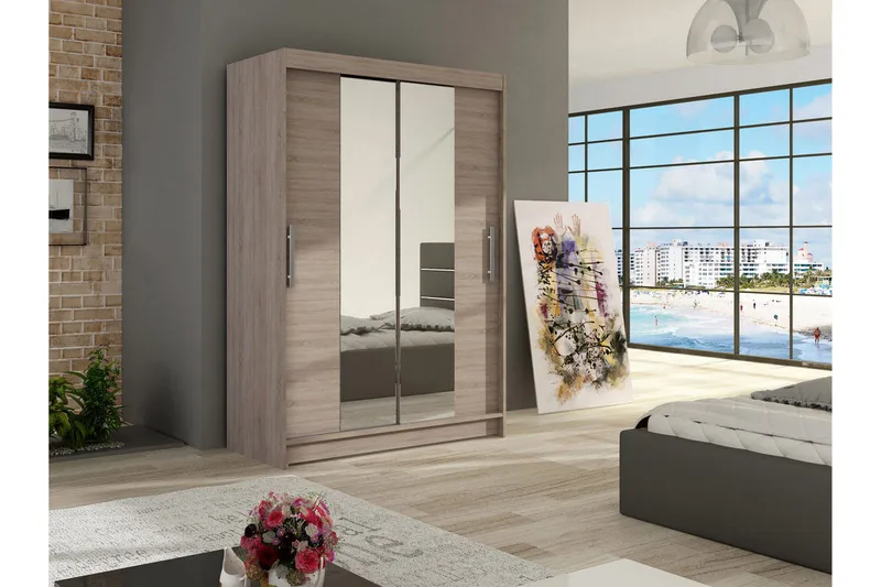 Vaatekaappi Aldo 120 cm Liukuovet Kapea Peili - Tammi - Säilytys - Vaatesäilytys - Vaatekaappi