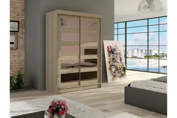 Vaatekaappi Aldo 120 cm liukuovet Osittainen Peili - Tammi - Säilytys - Vaatesäilytys - Vaatekaappi