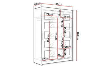 Vaatekaappi Aldo 120 cm liukuovet Osittainen Peili - Tammi - Säilytys - Vaatesäilytys - Vaatekaappi