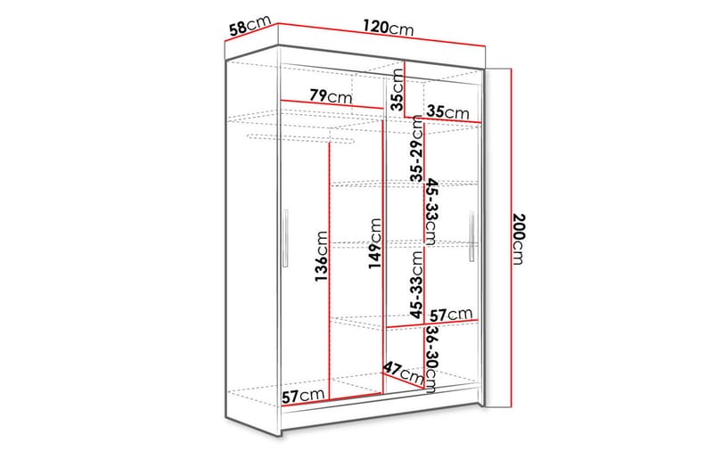 Vaatekaappi Aldo 120 cm Liukuovet - Tammi - Säilytys - Vaatesäilytys - Vaatekaappi