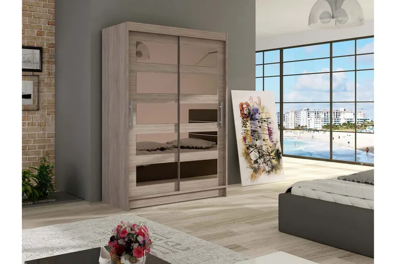 Vaatekaappi Aldo liukuovet 5-osainen Peili - Tammi - Säilytys - Vaatesäilytys - Vaatekaappi