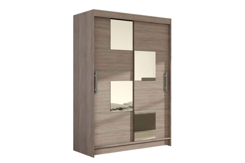 Vaatekaappi Aldo liukuovet Neliskulmainen Peili - Vaalea Tammi - Säilytys - Vaatesäilytys - Vaatekaappi