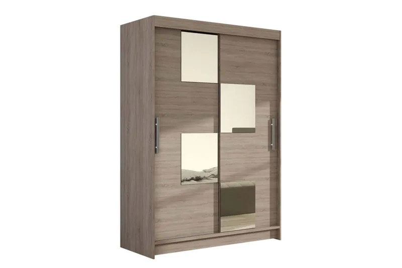 Vaatekaappi Aldo liukuovet Neliskulmainen Peili - Vaalea Tammi - Säilytys - Vaatesäilytys - Vaatekaappi
