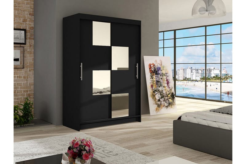 Vaatekaappi Aldo liukuovet Neliskulmainen Peili - Musta - Säilytys - Vaatesäilytys - Vaatekaappi